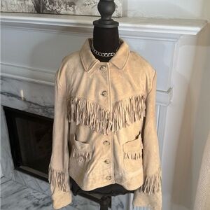 Lauren Ralph Lauren Tan Goat Suede Fringe Jacket Size 14 NWOT